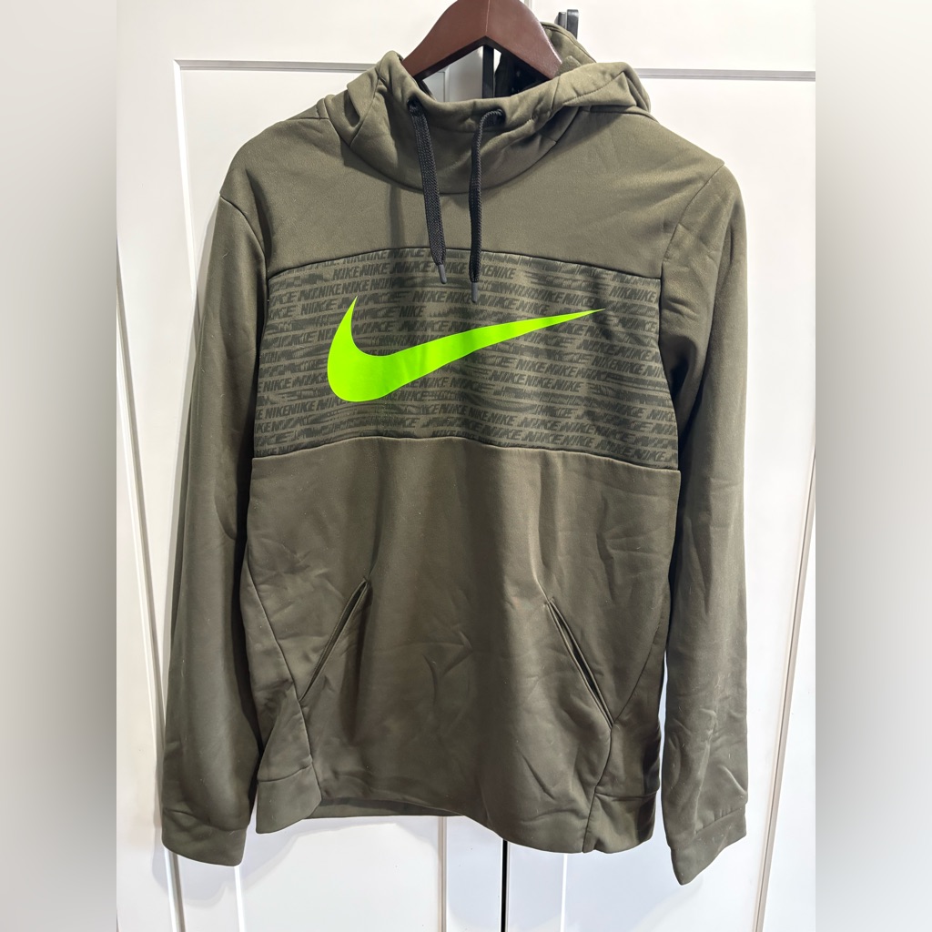 Nike Men's Green Hoodie With Neon Logo